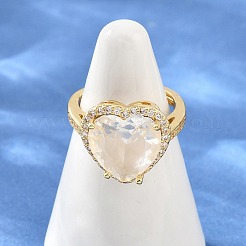 Heart Brass Micro Pave Cubic Zirconia Cuff Open Rings for Women&nbsp;CU-CBA0A21-02G-03