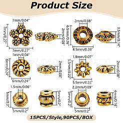 90Pcs 6 Styles Tibetan Style Alloy Spacer Beads&nbsp;TIBE-LP0001-01AG