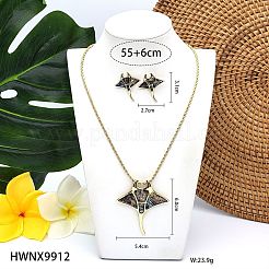 Manta Ray Alloy Abalone Shell Pendant Necklaces & Stud Earrings Sets for Women&nbsp;FS-WGFBE97-01