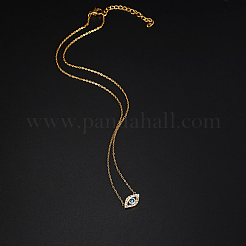 Cubic Zirconia Evil Eye Pendant Necklace with Stainless Steel Chains&nbsp;QE8038-1