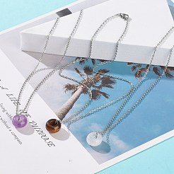 Gemstone Donut Pendant Necklace with 304 Stainless Steel Cable Chains for Women&nbsp;NJEW-JN03852-01