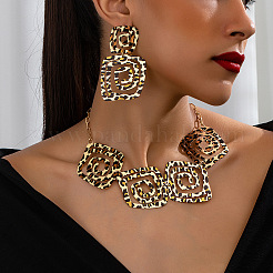Leopard Print Square Spiral Geometry Alloy Earrings & Necklaces Sets for Women&nbsp;FS-WGA43E4-01