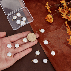 16Pcs Natural Keshi Pearl Flat Round Pendants&nbsp;PALLOY-BC00004
