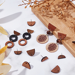 20 Pairs 2 Styles Half Round Walnut Wood Stud Earring Findings&nbsp;MAK-SC0001-22