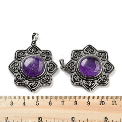 Natural Amethyst & Brass Pendants&nbsp;G-K338-09AS-03