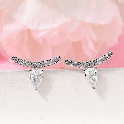 Brass Micro Pave Cubic Zirconia Stud Earrings&nbsp;EJEW-G471-14P