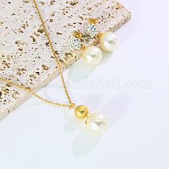 Round Plastic Imitation Pearl Earrings & Pendant Necklaces Sets for Women&nbsp;SY8055