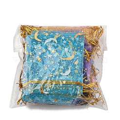 50Pcs 10 Colors Gold Stamping Moon & Star Organza Drawstring Gift Storage Bags&nbsp;ABAG-FS0001-11