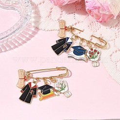 2Pcs Graduation & Tulip Charm Alloy Enamel Safety Pin Brooches&nbsp;JEWB-YW00003