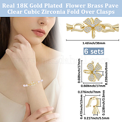 6 Sets Rack Plating Flower Brass Pave Clear Cubic Zirconia Fold Over Clasps&nbsp;KK-BBC0021-28