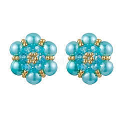 Glass Seed Beads Flower Stud Earrings&nbsp;EJEW-MZ00349-04