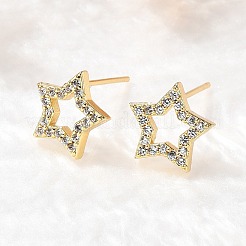 Star Brass Micro Pave Cubic Zirconia Ear Studs&nbsp;EJEW-D304-33G