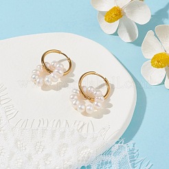 Natural Pearl Beaded Ring Shape Hoop Earring&nbsp;EJEW-JE04696