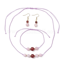 Round Natural Quartz & Carnelian Beaded Necklace & Bracelet & Dangle Earring Sets&nbsp;SJEW-JS01335