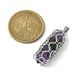 Natural Mixed Stone Stainless Steel Ring Wrapped Pointed Pendants&nbsp;PALLOY-JF02496-02