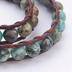 Two Loops Natural African Turquoise(Jasper) Wrap Bracelets&nbsp;BJEW-JB03285-02