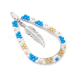 Bohemia Style Glass Seed Beaded Teardrop with Feather Pendants&nbsp;PALLOY-MZ00589-01