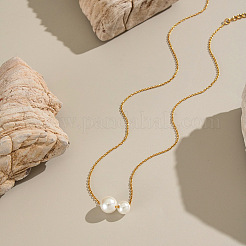 Imitation Pearl Double Round Ball Pendant 304 Stainless Steel Cable Chain Necklaces for Women&nbsp;GI5677