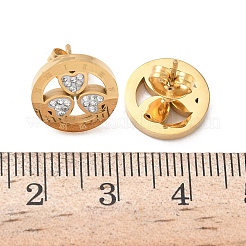 Ring with Clover 304 Stainless Steel Polymer Clay Rhinestones Stud Earrings&nbsp;EJEW-G453-04G