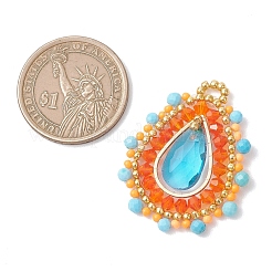 Natural Dyed Magnesite Faceted Round and Glass Seed Beaded Pendants&nbsp;PALLOY-MZ01218-02