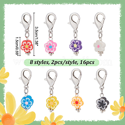 16Pcs 8 Colors Flower Handmade Polymer Clay Pendant Stitch Markers&nbsp;HJEW-NB00015