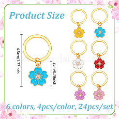 24Pcs 6 Colors Alloy Enamel Flower Keychain&nbsp;KEYC-NB00013