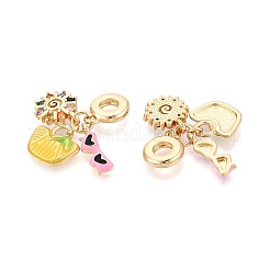 Brass Micro Pave Colorful Cubic Zirconia and Enamel European Dangle Charms&nbsp;KK-T079-75G