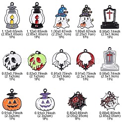 14Pcs 14 Style Halloween Theme Rack Plating Spray Painted Alloy Enamel Pendants&nbsp;ENAM-YW0003-84