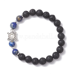 Natural Lava Rock & Mixed Gemstone Beads Stretch Bracelets&nbsp;BJEW-JB12869