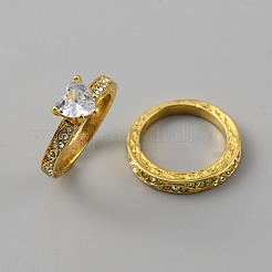 2Pcs 2 Style Cubic Zirconia Heart Finger Rings&nbsp;RJEW-WH0016-02G-02