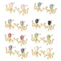 Brass Enamel Octopus Stud Earrings&nbsp;EJEW-I322-01G