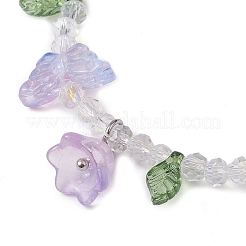 Dyed Natural Malaysia Jade & Glass Beaded Stretch Bracelet with Flower Charms&nbsp;BJEW-JB10176-01