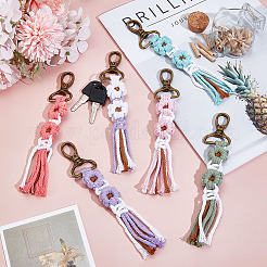 6Pcs 6 Colors Cotton Cord Knitted Flower Tassel Pendant Decoration&nbsp;HJEW-MA00026