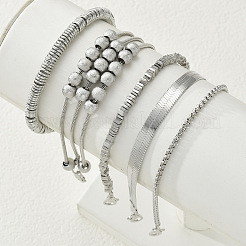 5Pcs 5 Styles Brass & CCB Plastic Chain Bracelet Sets for Women&nbsp;WG3F23A-01