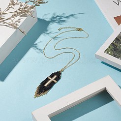 Glass Seed Beaded Cross Tassel Pendant Necklaces&nbsp;NJEW-MZ00011-01