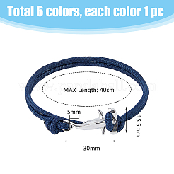 6Pcs 6 Colors Survival Polyester Cord Bracelets Set with Alloy Shark Shape Clasps&nbsp;BJEW-FI0001-72