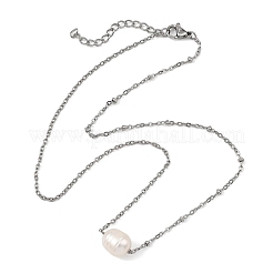 Natural Pearl Rice Pendant 304 Stainless Steel Satellite Chain Necklaces for Women&nbsp;NJEW-JN06149-02