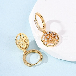 Tree Brass Micro Pave Clear Cubic Zirconia Hoop Earrings&nbsp;EJEW-F384-01G
