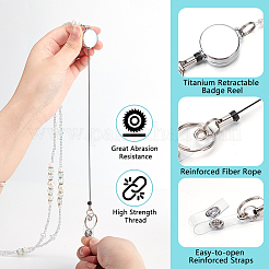 2Pcs 2 Styles Glass Seed Beaded & Acrylic Pearl Name Card Straps & Alloy Retractable Badge Clips&nbsp;HJEW-NB00330