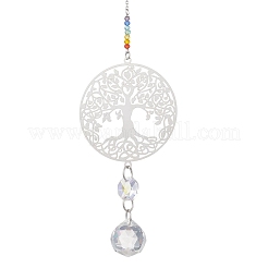 201 Stainless Steel Tree of Life Shape & Rainbow Crystal Glass Hanging Suncatcher&nbsp;HJEW-JM04680