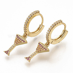 Brass Micro Pave Colorful Cubic Zirconia Dangle Hoop Earrings&nbsp;EJEW-S208-068