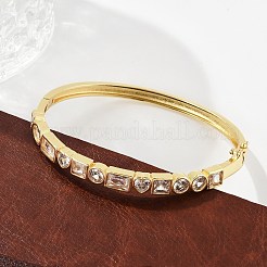 Brass Micro Pave Clear Cubic Zirconia Hinged Bangles for Women&nbsp;BJEW-K274-10G