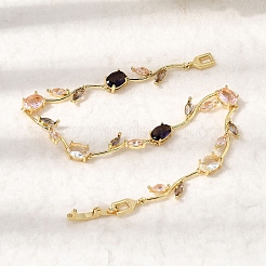 Leaf Brass Micro Pave Cubic Zirconia Link Chain Bracelets for Women&nbsp;BJEW-D455-01G-05