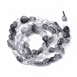 Natural Tourmalinated Quartz/Black Rutilated Quartz Beads Strands&nbsp;G-S363-028A