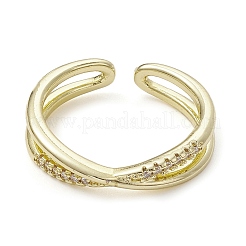 Rack Plating Brass Micro Pave Cubic Zirconia Open Cuff Rings&nbsp;RJEW-K257-19G