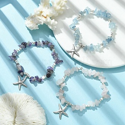 Natural Mixed Gemstone Chips Beaded Stretch Bracelets Set&nbsp;BJEW-TA00361
