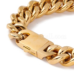 Ion Plating(IP) 304 Stainless Steel Curb Chains Bracelet with Crystal Rhinestone Padlock Clasp for Women&nbsp;BJEW-E107-01G-03