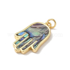 Brass Pave Natural Mixed Shell Hamsa Hand Pendants&nbsp;KK-L239-063G