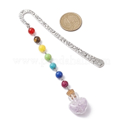 7 Chakra Gemstone Bead & Natural Amethyst Glass Heart Wishing Bottle Pendant Bookmarks&nbsp;AJEW-JK00313-05