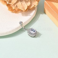 Piercing Jewelry Platinum Plated Brass Round Cubic Zirconia Navel Ring Navel Ring Belly Rings&nbsp;AJEW-EE0001-104A